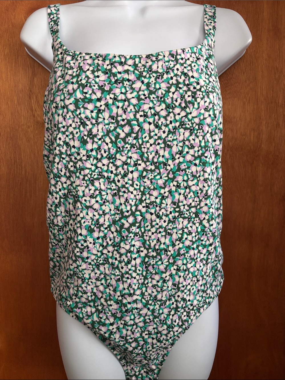 Athleta: Floral Print Square Neck Tank Bodysuit - Green Multi
